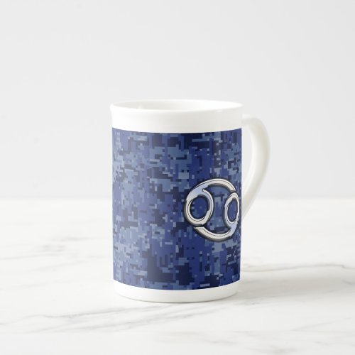 Cancer Zodiac Symbol Navy Blue Digital Camouflage Bone China Mug