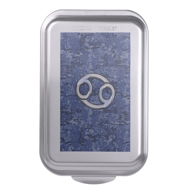 Cancer Zodiac Symbol Navy Blue Digital Camouflage Cake Pan (Front Vertical)