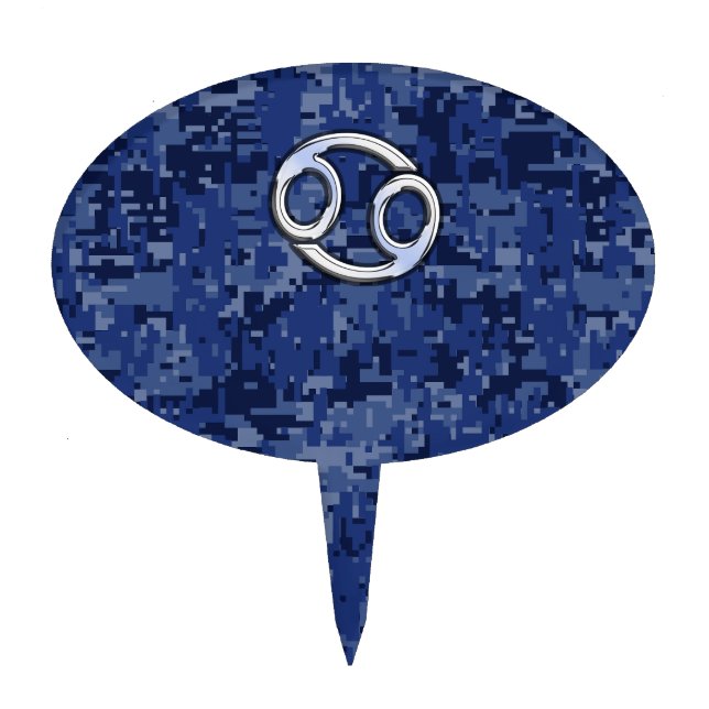Cancer Zodiac Symbol Navy Blue Digital Camouflage Cake Topper (Front)