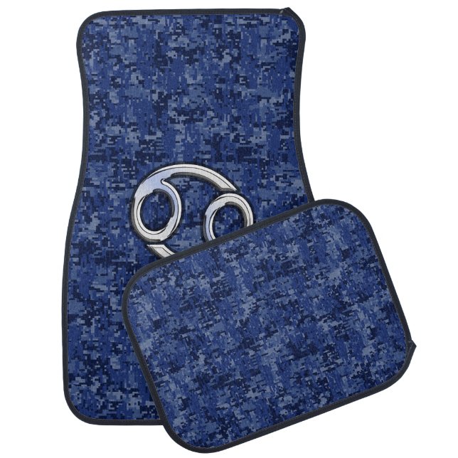 Cancer Zodiac Symbol Navy Blue Digital Camouflage Car Mat (Set)