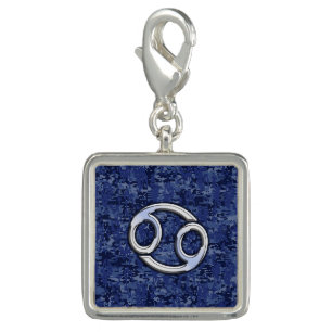 Cancer Zodiac Symbol Navy Blue Digital Camouflage Charm
