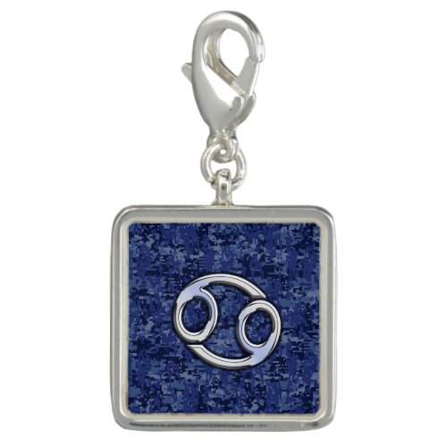 Cancer Zodiac Symbol Navy Blue Digital Camouflage Charm