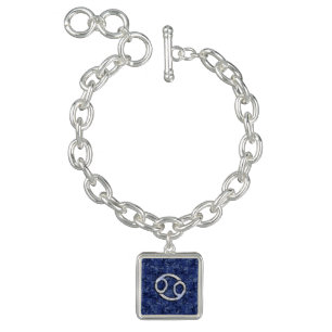 Cancer Zodiac Symbol Navy Blue Digital Camouflage Charm Bracelet