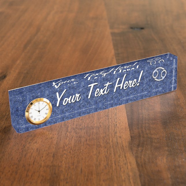 Cancer Zodiac Symbol Navy Blue Digital Camouflage Desk Name Plate (Side)