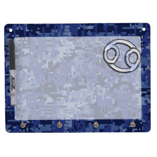 Cancer Zodiac Symbol Navy Blue Digital Camouflage Dry Erase Board With Keychain Holder