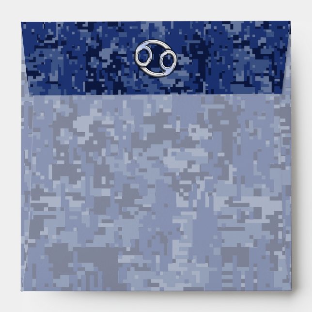 Cancer Zodiac Symbol Navy Blue Digital Camouflage Envelope (Back (Top Flap))