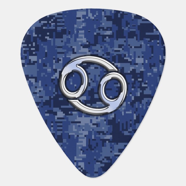Cancer Zodiac Symbol Navy Blue Digital Camouflage Guitar Pick (Front)