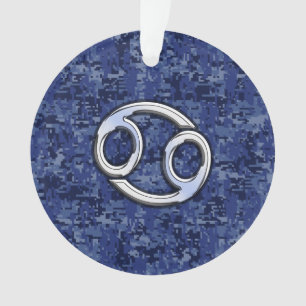 Cancer Zodiac Symbol Navy Blue Digital Camouflage Ornament