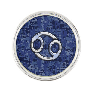 Cancer Zodiac Symbol Navy Blue Digital Camouflage Pin
