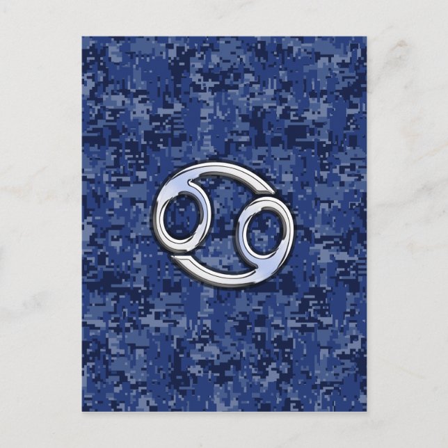 Cancer Zodiac Symbol Navy Blue Digital Camouflage Postcard (Front)