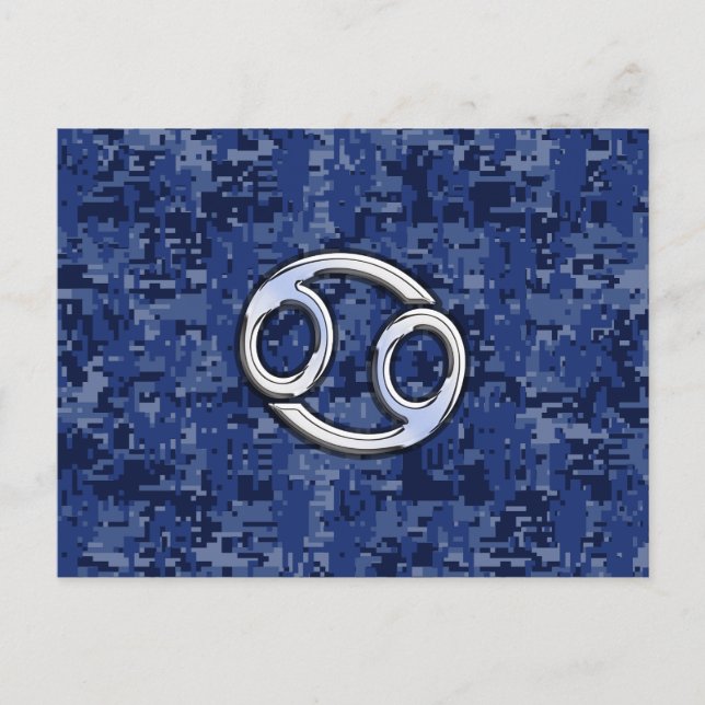 Cancer Zodiac Symbol Navy Blue Digital Camouflage Postcard (Front)