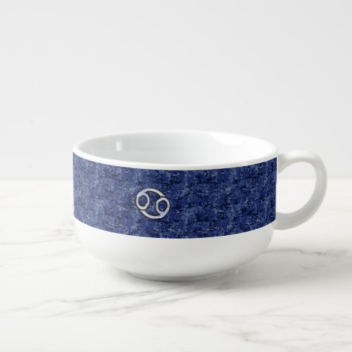 Cancer Zodiac Symbol Navy Blue Digital Camouflage Soup Mug