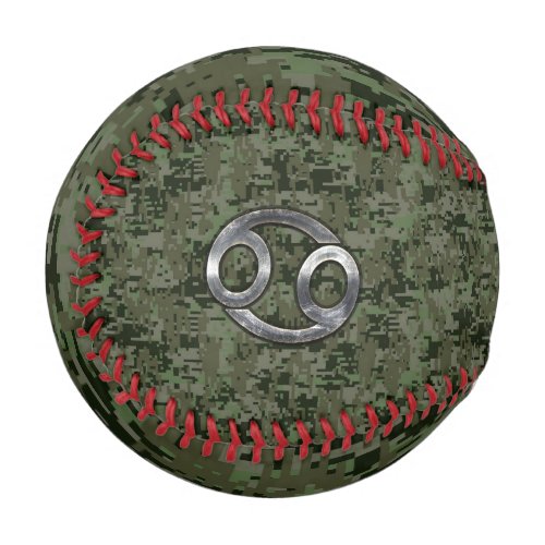 Cancer Zodiac Symbol on Green Digital Camo Baseball