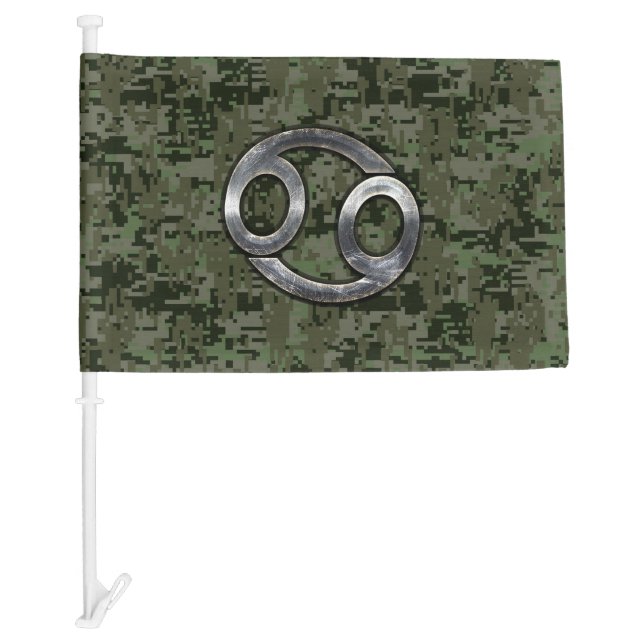 Cancer Zodiac Symbol on Green Digital Camo Car Flag (Front)