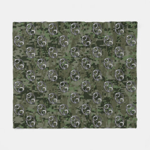 Cancer Zodiac Symbol on Green Digital Camo Fleece Blanket