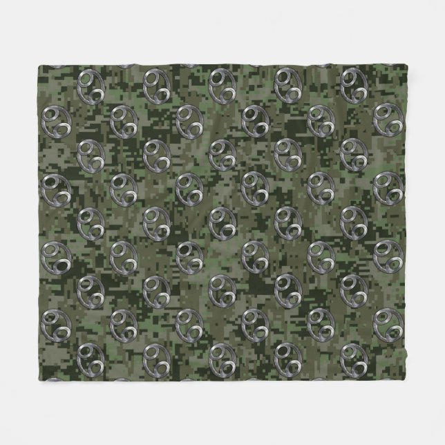 Cancer Zodiac Symbol on Green Digital Camo Fleece Blanket (Front (Horizontal))