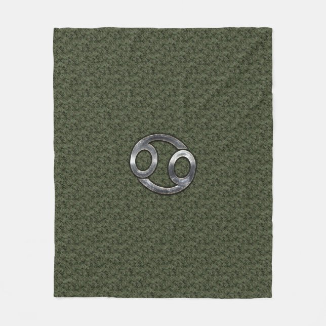 Cancer Zodiac Symbol on Green Digital Camo Fleece Blanket (Front)