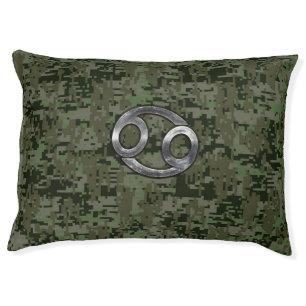 Cancer Zodiac Symbol on Green Digital Camo Pet Bed