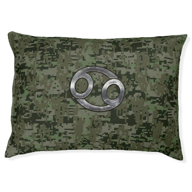 Cancer Zodiac Symbol on Green Digital Camo Pet Bed (Front)