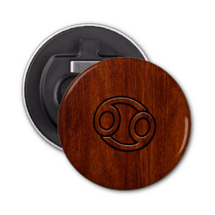Cancer Zodiac Symbol on Mahogany Style Bottle Opener