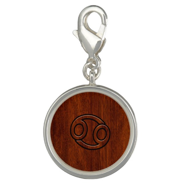 Cancer Zodiac Symbol on Mahogany Style Charm (Front)