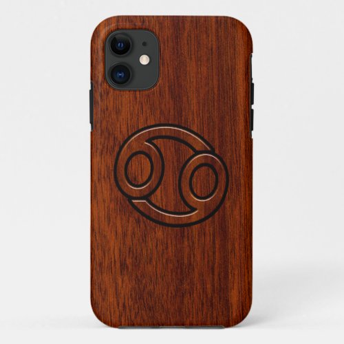 Cancer Zodiac Symbol on Mahogany Style Decor iPhone 11 Case