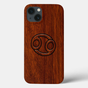 Cancer Zodiac Symbol on Mahogany Style Decor iPhone 13 Case