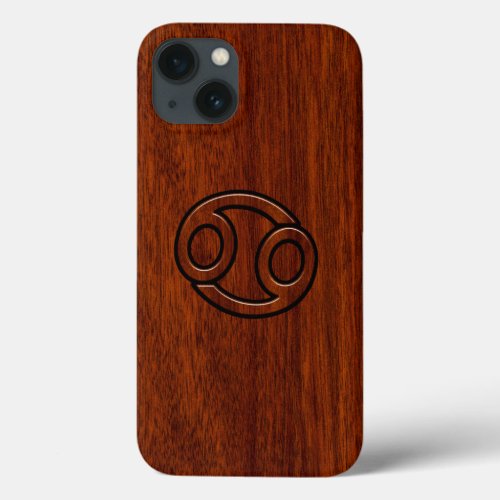 Cancer Zodiac Symbol on Mahogany Style Decor iPhone 13 Case