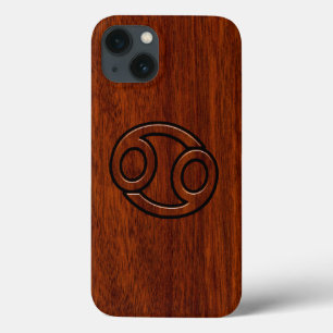 Cancer Zodiac Symbol on Mahogany Style Decor iPhone 13 Case
