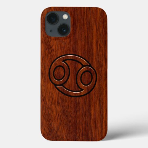 Cancer Zodiac Symbol on Mahogany Style Decor iPhone 13 Case