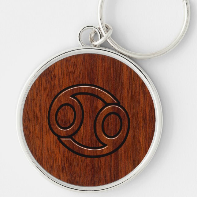 Cancer Zodiac Symbol on Mahogany Style Decor Keychain (Front)