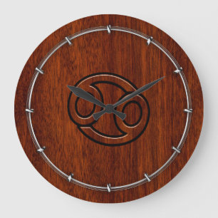 Cancer Zodiac Symbol on Mahogany Style Decor Large Clock