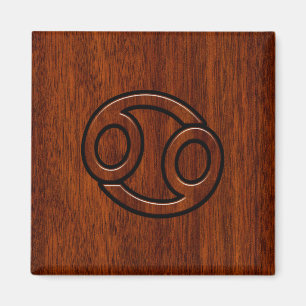 Cancer Zodiac Symbol on Mahogany Style Decor Magnet