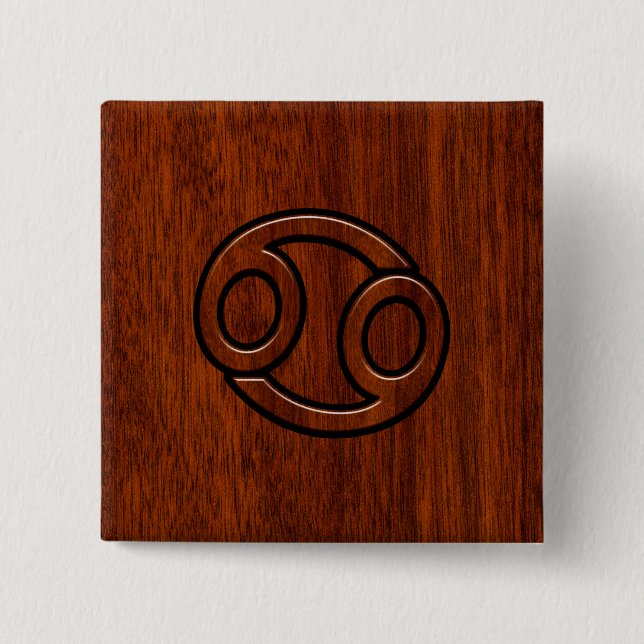 Cancer Zodiac Symbol on Mahogany Style Decor Pinback Button (Front)