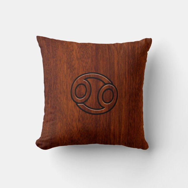 Cancer Zodiac Symbol on Mahogany Style Decor Throw Pillow (Front)