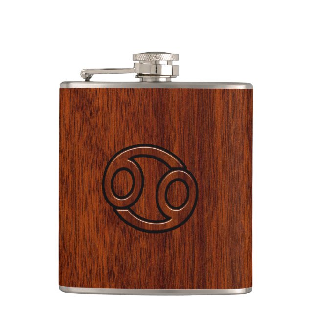 Cancer Zodiac Symbol on Mahogany Style Flask (Front)