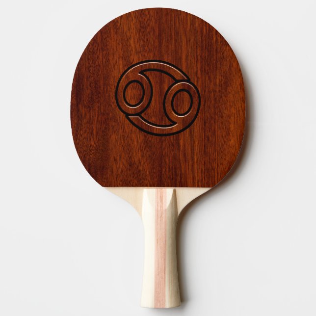 Cancer Zodiac Symbol on Mahogany Style Ping Pong Paddle (Back)