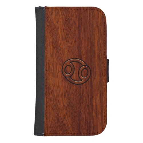 Cancer Zodiac Symbol on Mahogany Style Samsung S4 Wallet Case