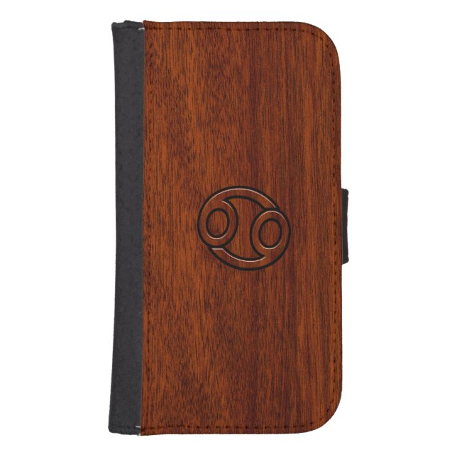 Cancer Zodiac Symbol on Mahogany Style Samsung Galaxy Wallet Case (Front)