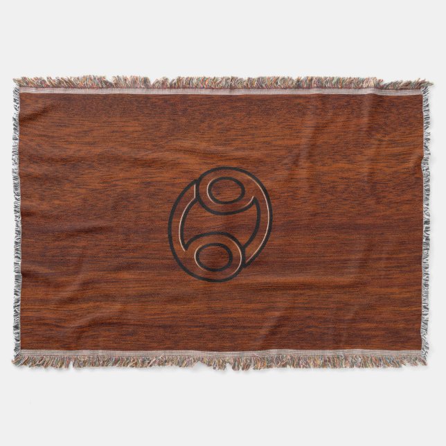 Cancer Zodiac Symbol on Mahogany Style Throw Blanket (Front)