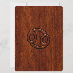 Cancer Zodiac Symbol on Mahogany Wood Style
