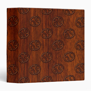 Cancer Zodiac Symbol on Mahogany Wood Style Binder