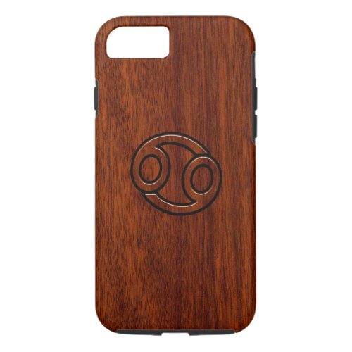 Cancer Zodiac Symbol on Mahogany Wood Style iPhone 87 Case