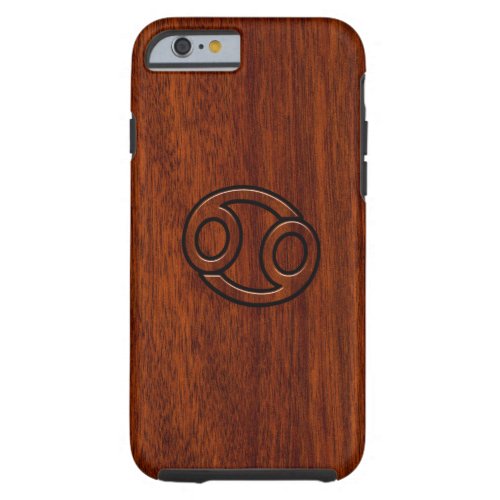Cancer Zodiac Symbol on Mahogany Wood Style Tough iPhone 6 Case
