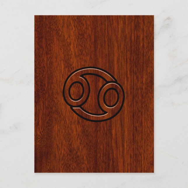 Cancer Zodiac Symbol on Mahogany Wood Style Postcard (Front)