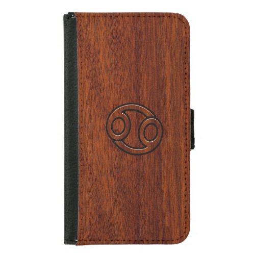 Cancer Zodiac Symbol on Mahogany Wood Style Samsung Galaxy S5 Wallet Case