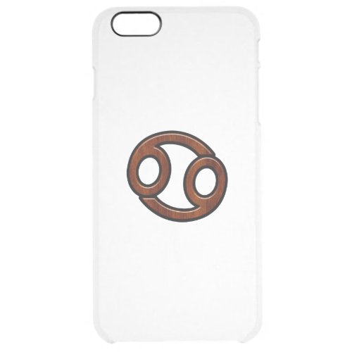 Cancer Zodiac Symbol on Mahogany Wood Style Clear iPhone 6 Plus Case