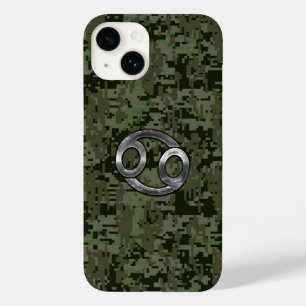 Cancer Zodiac Symbol on Woodland Camo Case-Mate iPhone 14 Case