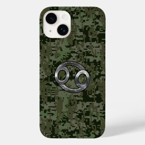 Cancer Zodiac Symbol on Woodland Camo Case_Mate iPhone 14 Case