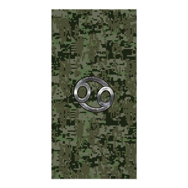 Cancer Zodiac Symbol on Woodland Digital Camo Card (Front)